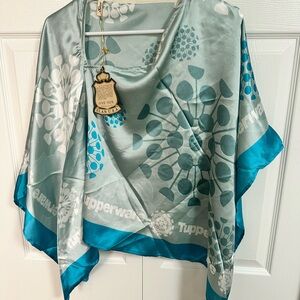 Tupperware Logo Shawl Teal and White Scarf